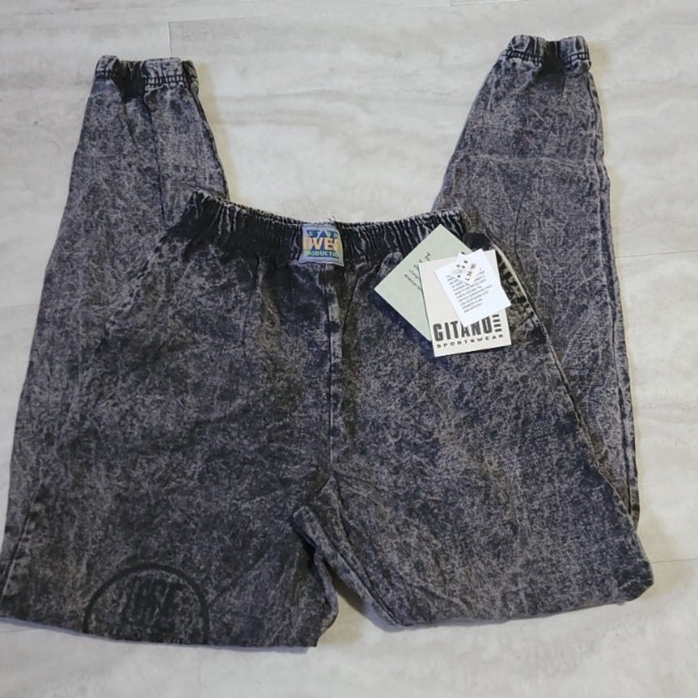 NWT Vintage 90s Gitano Stop Production Black Acid Wash Jogger Pants Size 14/16 L